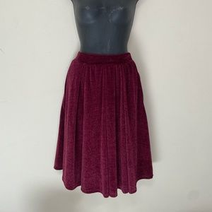 LuLaRoe Madison Skirt - Wine Red Velvet with Pleats and Pockets - Size XS